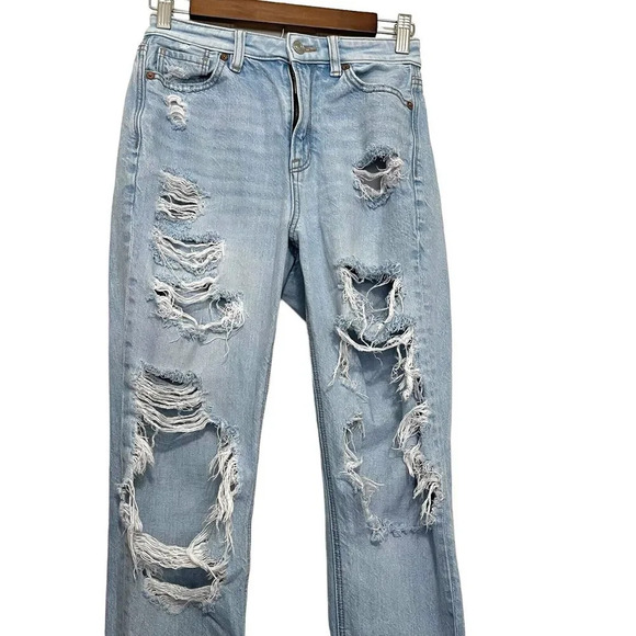 American Eagle Mom Jean Distressed Jeans Size 0 Comfort Stretch Waistband - Picture 3 of 9
